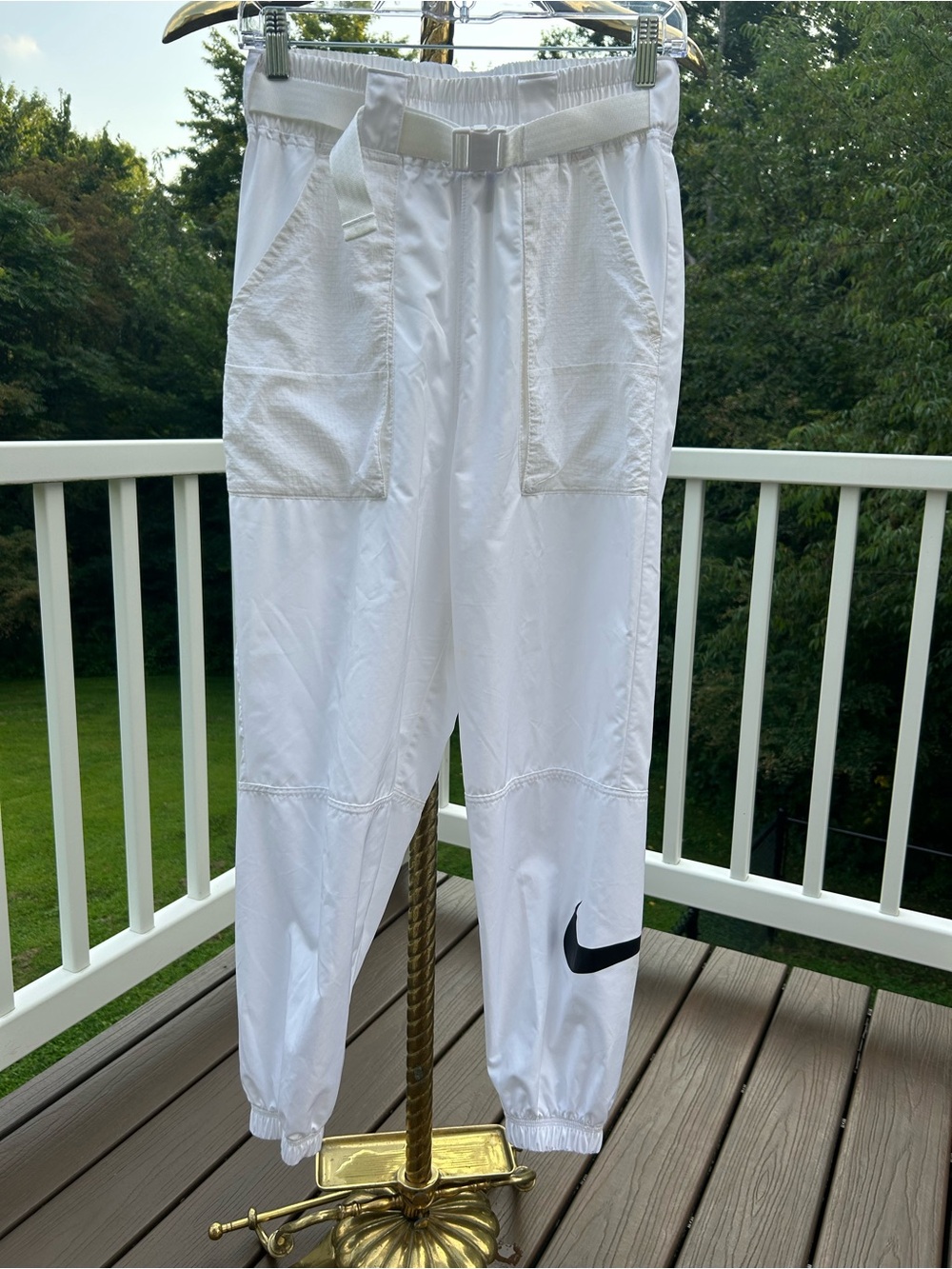 Nike White women’s Jogger Swoosh pants with Black Swoosh